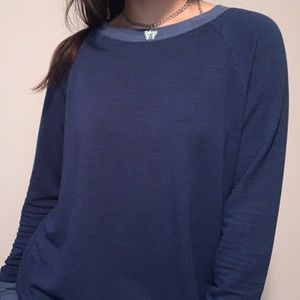 Navy Blue Asymmetrical Slit Longsleeve Sweater